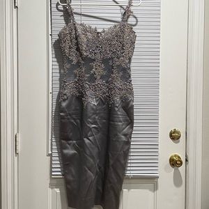 Silver beaded midi cocktail dress